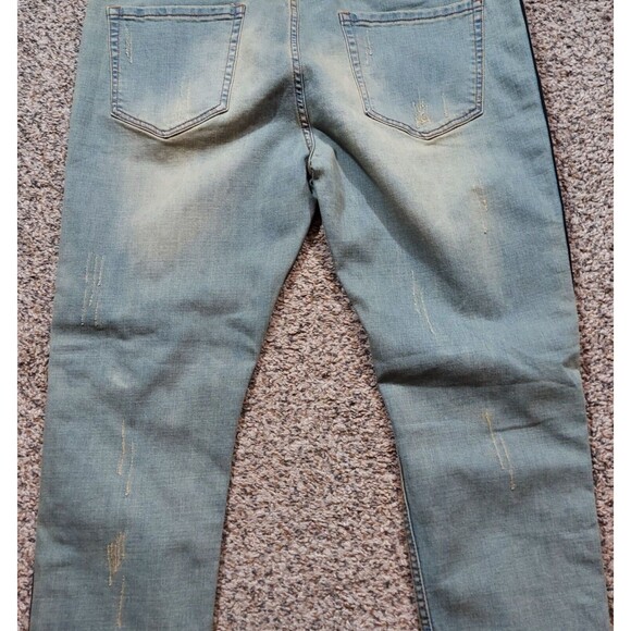 Serenede Men’s 40x32 Light Wash Distressed Slim Straight Leg Jeans Red Stripe - Picture 6 of 10